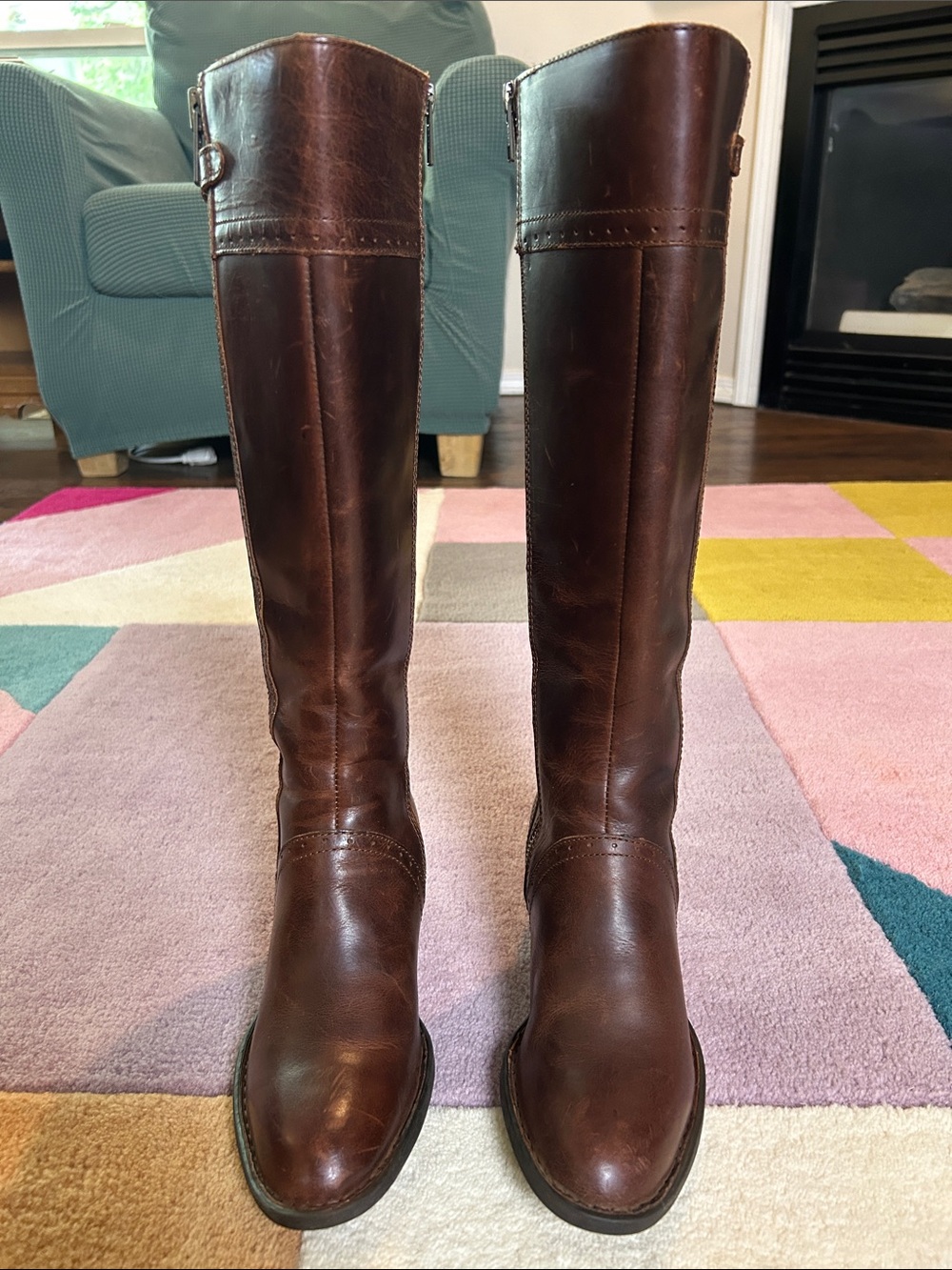 Born Poly Classic Brown Leather Knee-High Women's Riding Boots Double Zip Size 6 - Picture 5 of 17